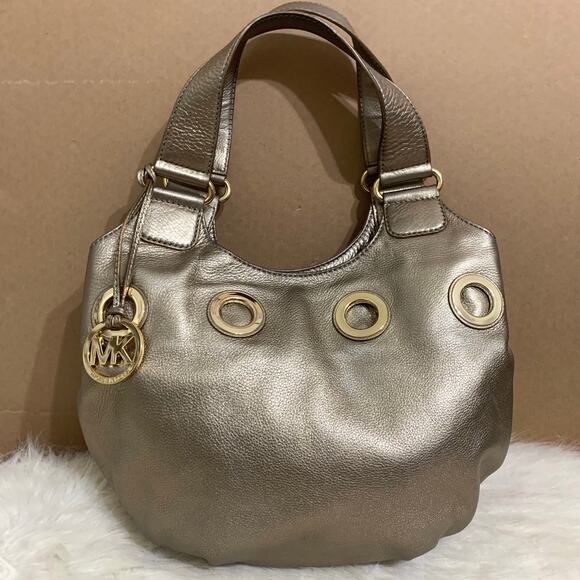 MICHAEL KORS Gold Metallic Leather Grommet Shoulder Tote Bag - Picture 14 of 16